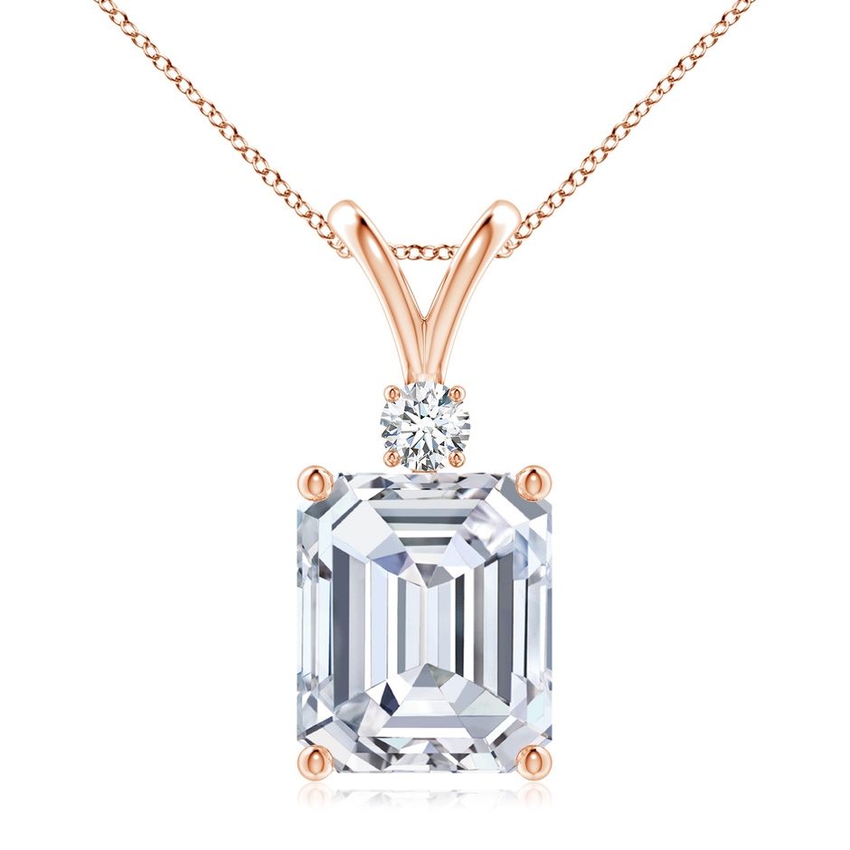 10x8.5mm FGVS Lab-Grown Emerald-Cut Diamond Solitaire Pendant with Diamond Accent in 18K Rose Gold 