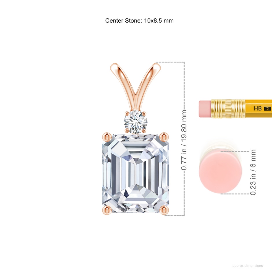 10x8.5mm FGVS Lab-Grown Emerald-Cut Diamond Solitaire Pendant with Diamond Accent in 18K Rose Gold ruler