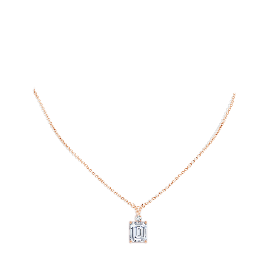 10x8.5mm FGVS Lab-Grown Emerald-Cut Diamond Solitaire Pendant with Diamond Accent in 18K Rose Gold pen
