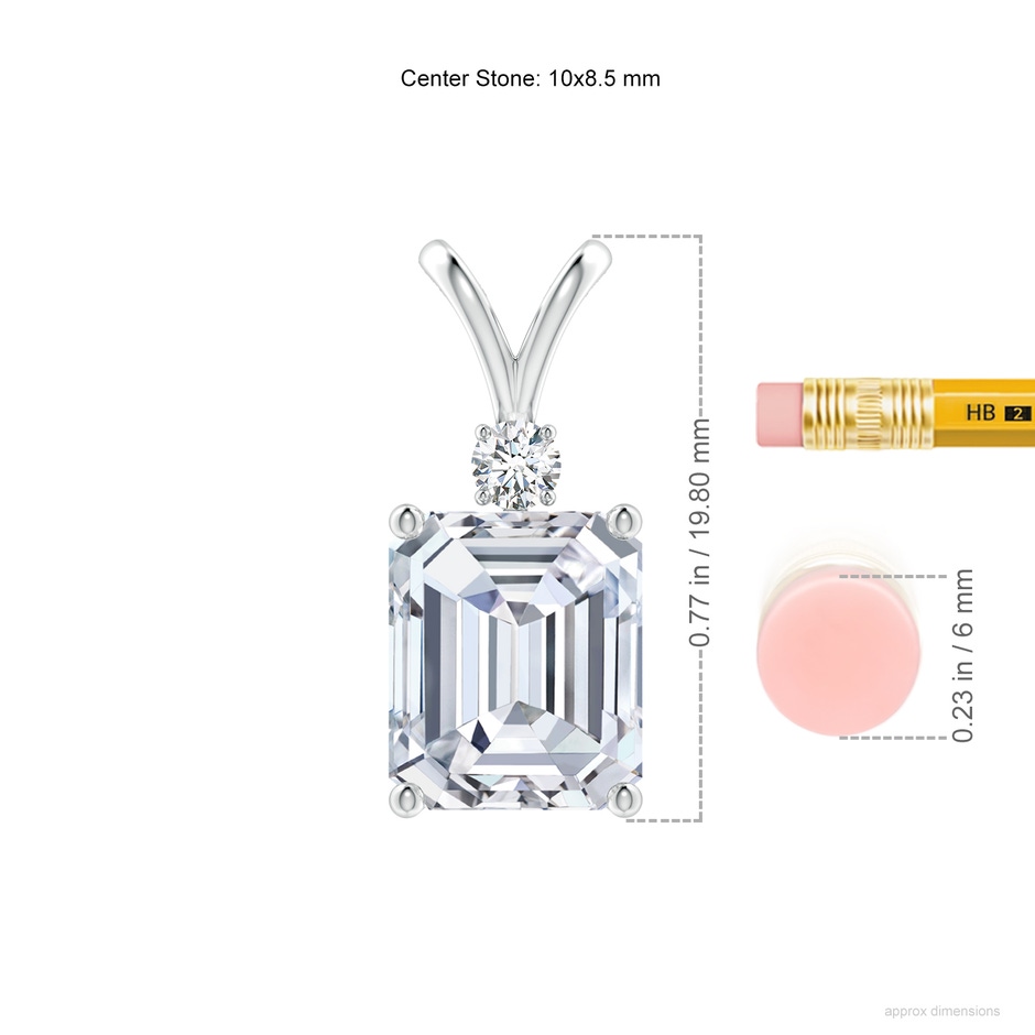 10x8.5mm FGVS Lab-Grown Emerald-Cut Diamond Solitaire Pendant with Diamond Accent in P950 Platinum ruler