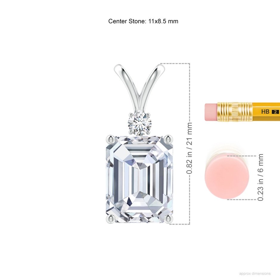 11x8.5mm FGVS Lab-Grown Emerald-Cut Diamond Solitaire Pendant with Diamond Accent in P950 Platinum ruler