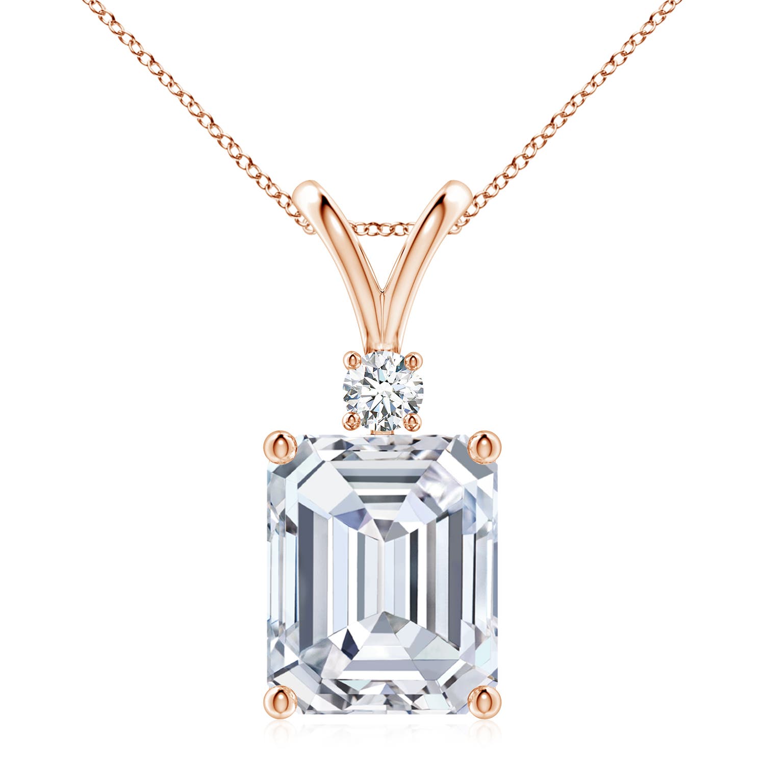 12x10mm FGVS Lab-Grown Emerald-Cut Diamond Solitaire Pendant with Diamond Accent in Rose Gold