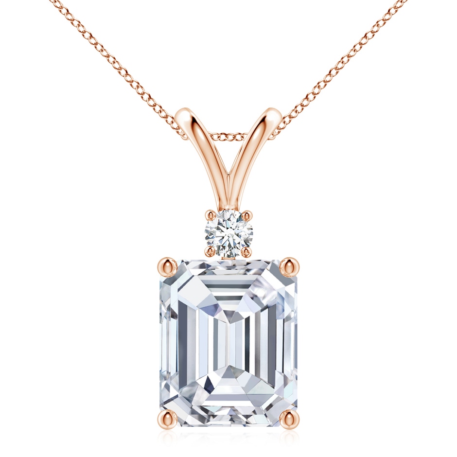 12x10mm FGVS Lab-Grown Emerald-Cut Diamond Solitaire Pendant with Diamond Accent in Rose Gold 