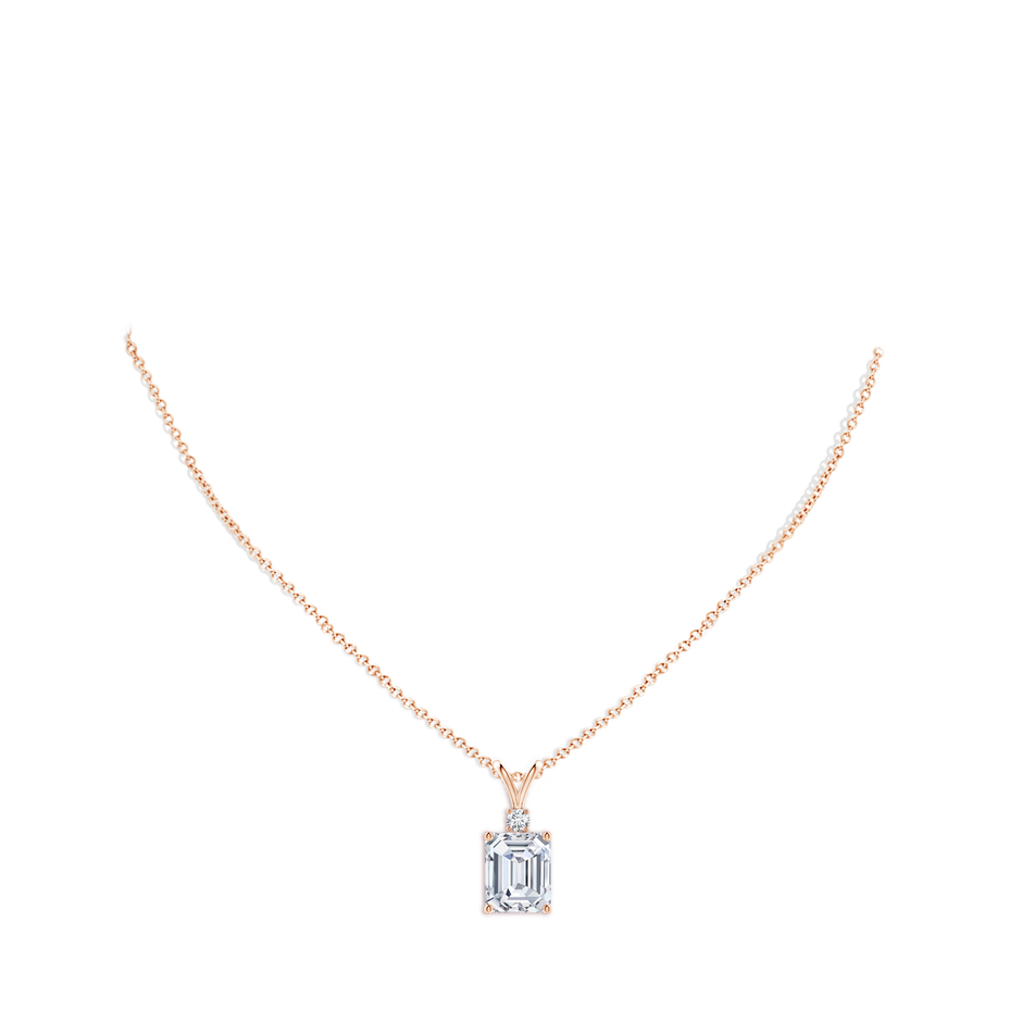 12x10mm FGVS Lab-Grown Emerald-Cut Diamond Solitaire Pendant with Diamond Accent in Rose Gold pen
