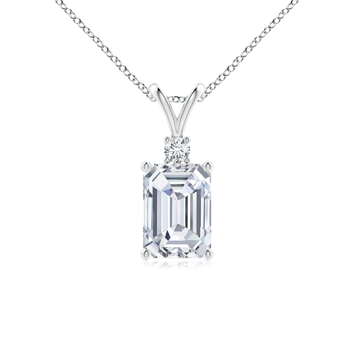 7x5mm FGVS Lab-Grown Emerald-Cut Diamond Solitaire Pendant with Diamond Accent in 18K White Gold