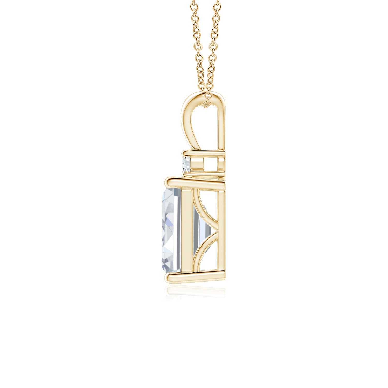 7x5mm FGVS Lab-Grown Emerald-Cut Diamond Solitaire Pendant with Diamond Accent in 18K Yellow Gold