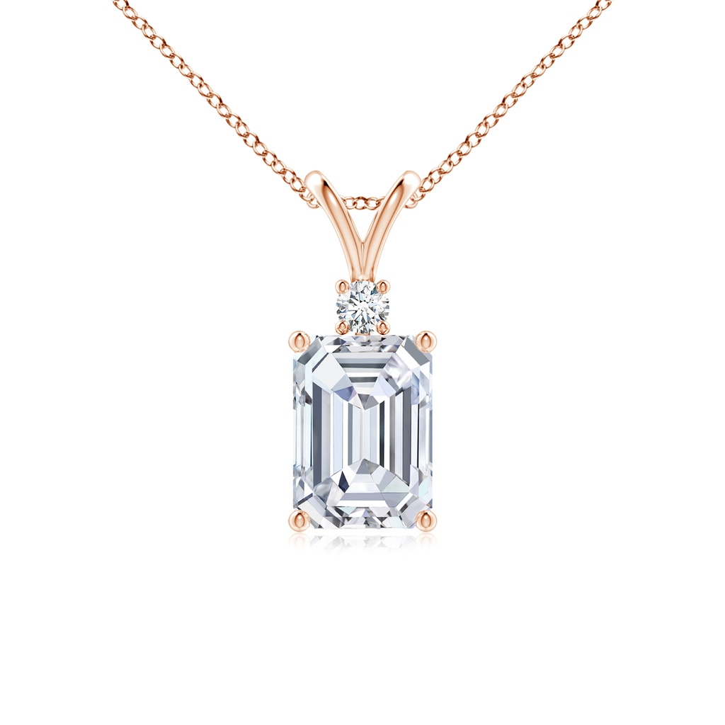 7x5mm FGVS Lab-Grown Emerald-Cut Diamond Solitaire Pendant with Diamond Accent in Rose Gold