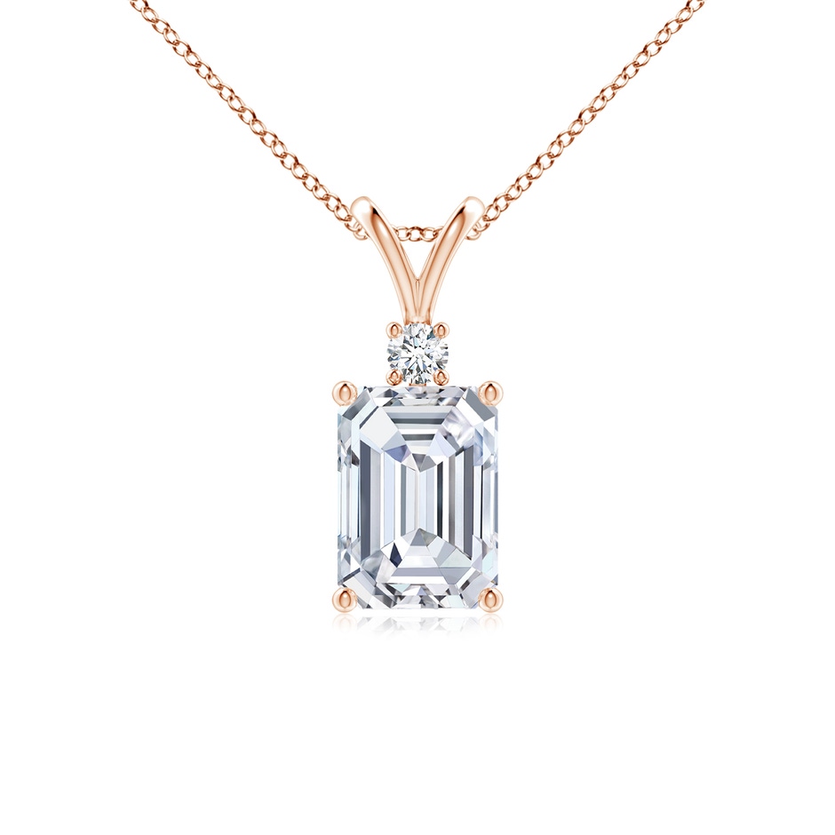 7x5mm FGVS Lab-Grown Emerald-Cut Diamond Solitaire Pendant with Diamond Accent in Rose Gold 
