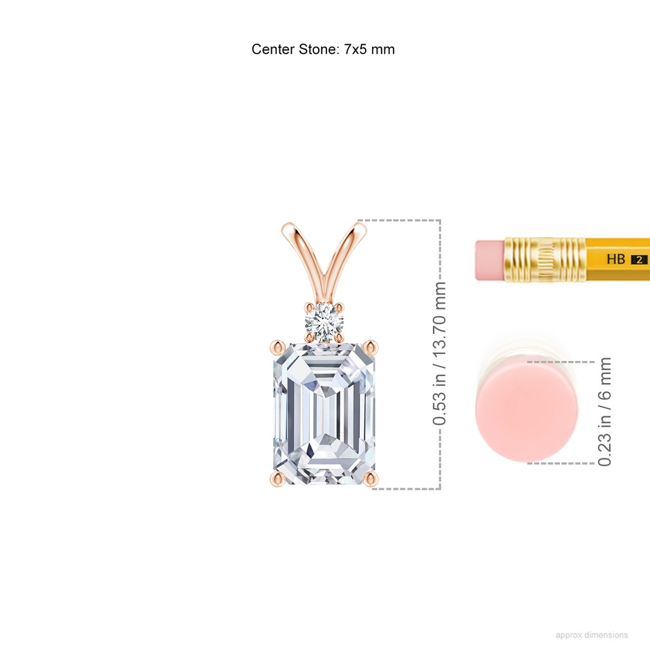 7x5mm FGVS Lab-Grown Emerald-Cut Diamond Solitaire Pendant with Diamond Accent in Rose Gold ruler