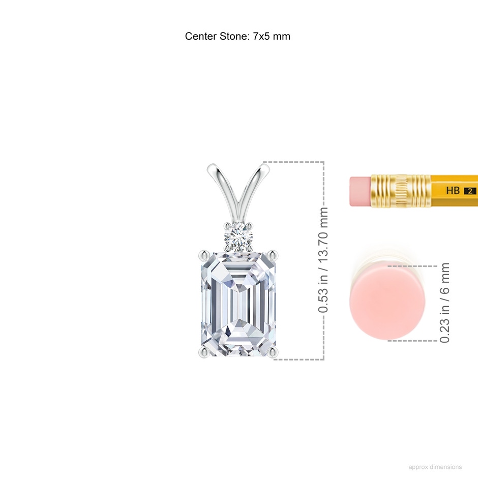 7x5mm FGVS Lab-Grown Emerald-Cut Diamond Solitaire Pendant with Diamond Accent in S999 Silver ruler