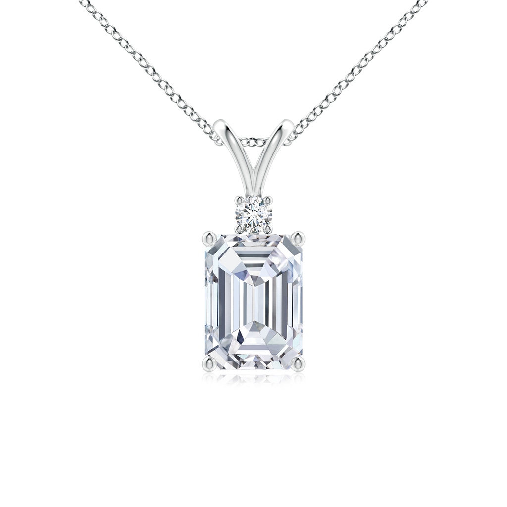 7x5mm FGVS Lab-Grown Emerald-Cut Diamond Solitaire Pendant with Diamond Accent in White Gold