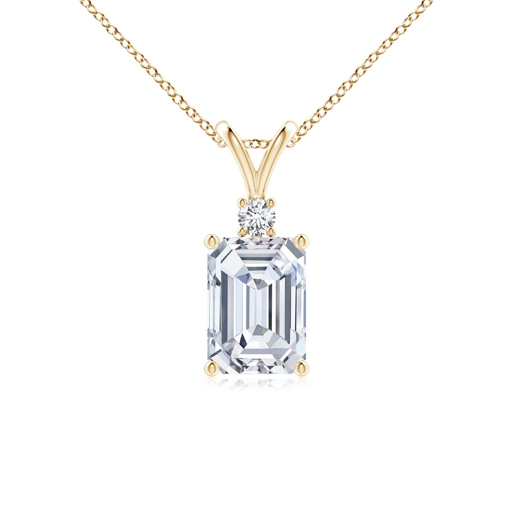 7x5mm FGVS Lab-Grown Emerald-Cut Diamond Solitaire Pendant with Diamond Accent in Yellow Gold