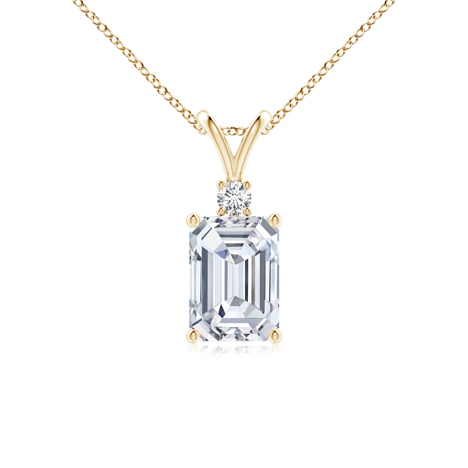 7x5mm FGVS Lab-Grown Emerald-Cut Diamond Solitaire Pendant with Diamond Accent in Yellow Gold 