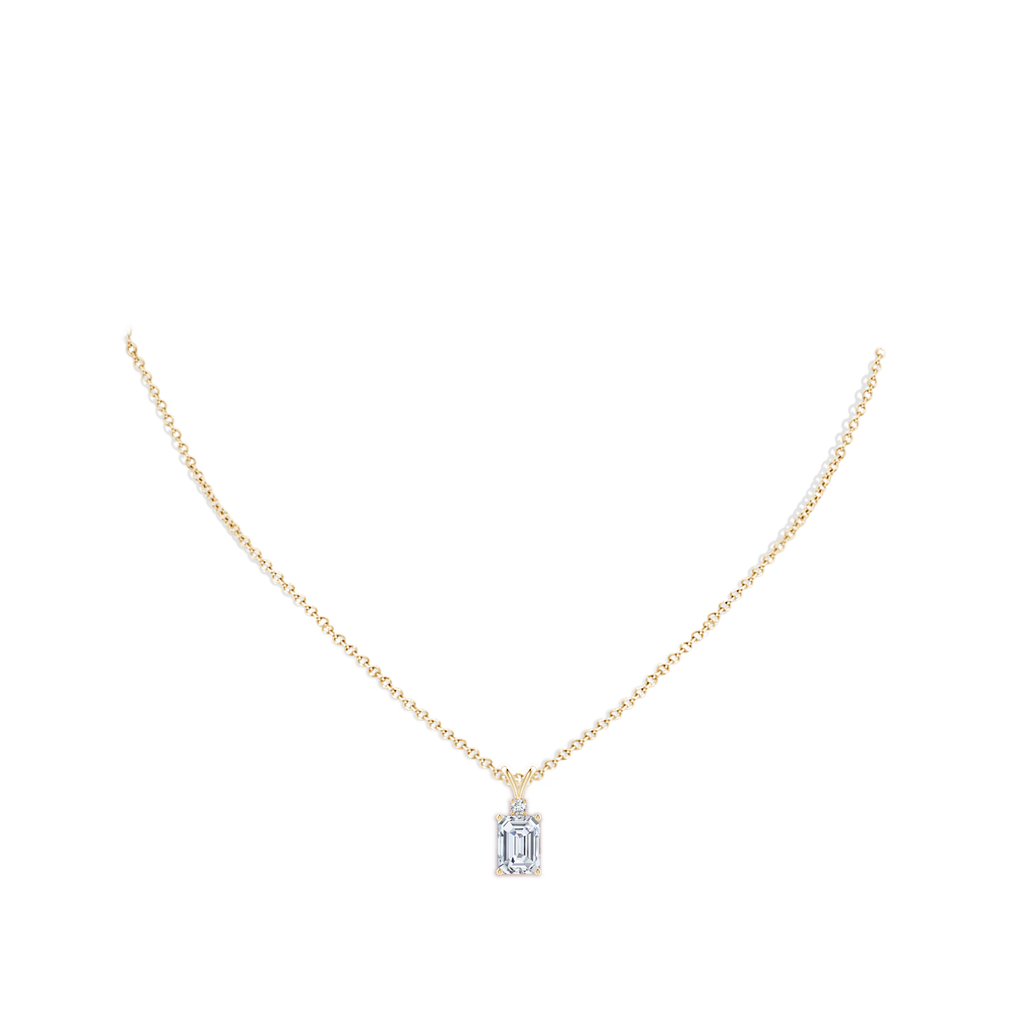 7x5mm FGVS Lab-Grown Emerald-Cut Diamond Solitaire Pendant with Diamond Accent in Yellow Gold pen