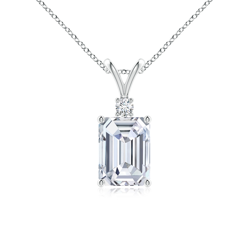 8x6mm FGVS Lab-Grown Emerald-Cut Diamond Solitaire Pendant with Diamond Accent in 18K White Gold