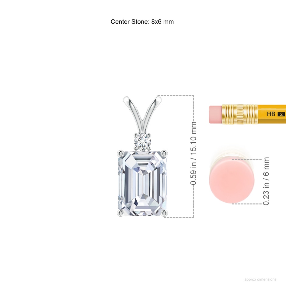 8x6mm FGVS Lab-Grown Emerald-Cut Diamond Solitaire Pendant with Diamond Accent in P950 Platinum ruler