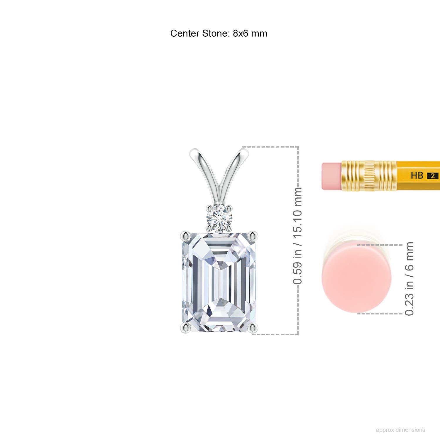 8x6mm FGVS Lab-Grown Emerald-Cut Diamond Solitaire Pendant with Diamond Accent in White Gold - ruler