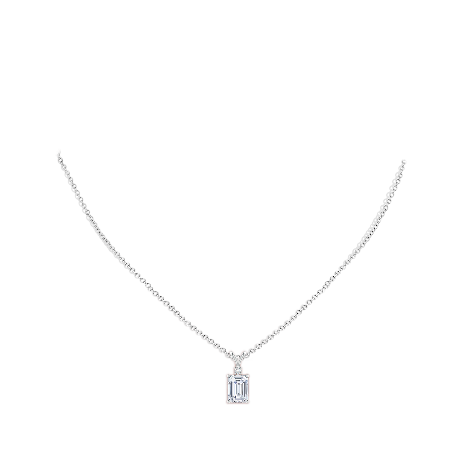 8x6mm FGVS Lab-Grown Emerald-Cut Diamond Solitaire Pendant with Diamond Accent in White Gold - body_neck