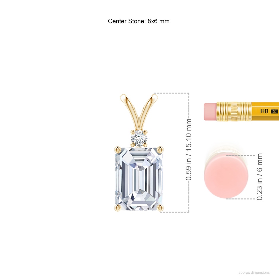 8x6mm FGVS Lab-Grown Emerald-Cut Diamond Solitaire Pendant with Diamond Accent in Yellow Gold ruler