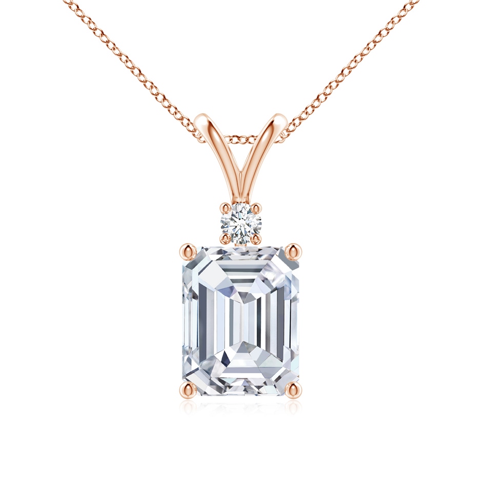 9x7mm FGVS Lab-Grown Emerald-Cut Diamond Solitaire Pendant with Diamond Accent in Rose Gold 