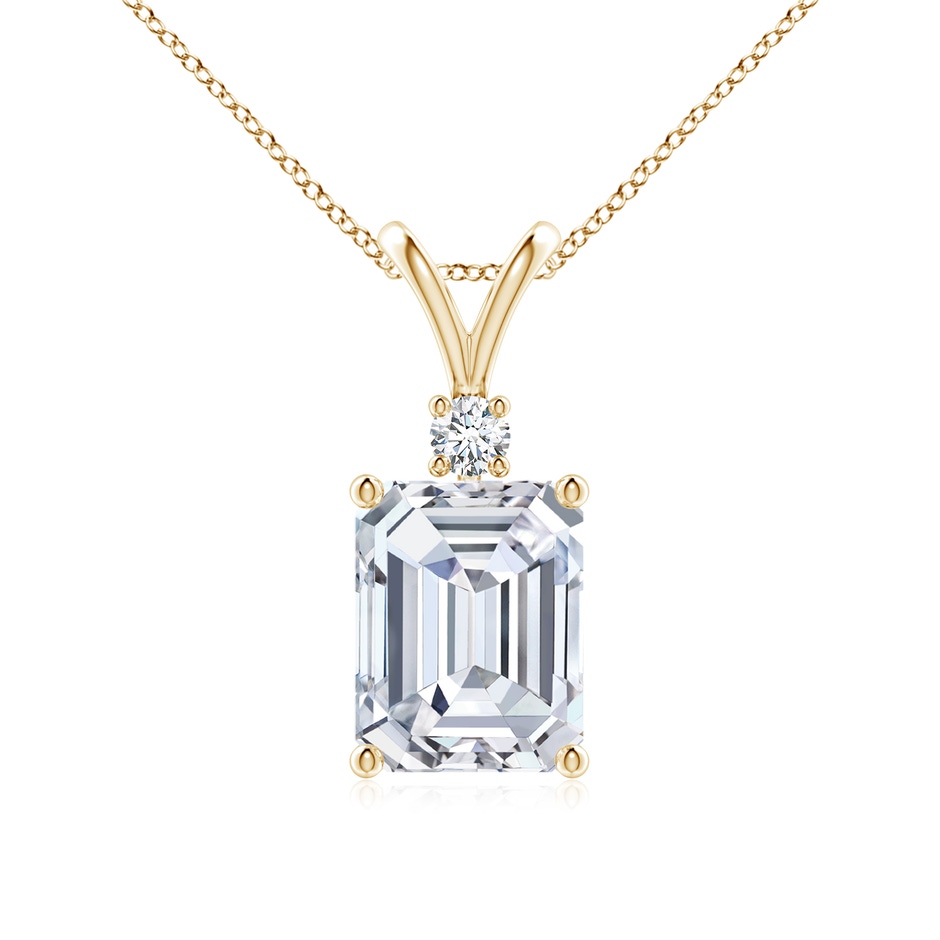 9x7mm FGVS Lab-Grown Emerald-Cut Diamond Solitaire Pendant with Diamond Accent in Yellow Gold 