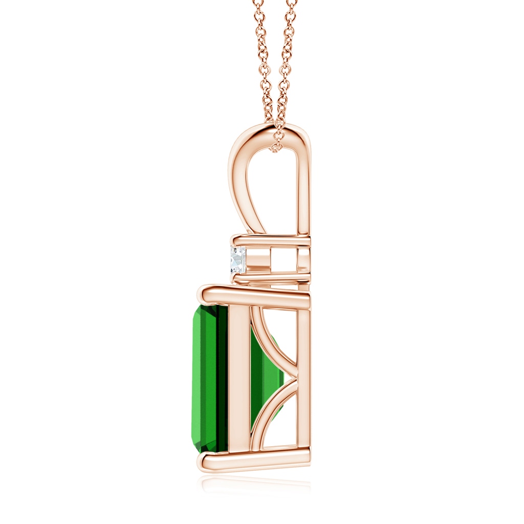 10x8mm Labgrown Lab-Grown Emerald-Cut Emerald Solitaire Pendant with Diamond in Rose Gold - side 199
