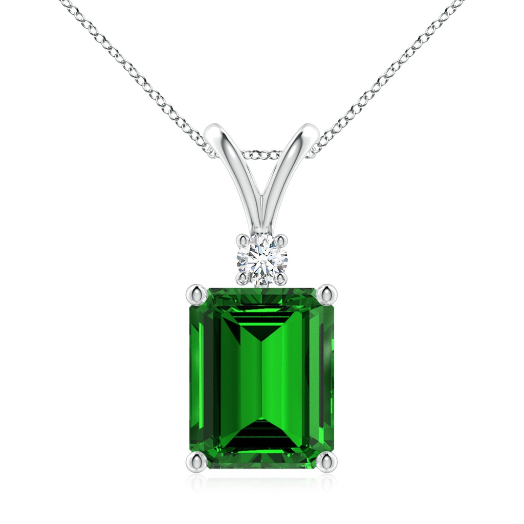 10x8mm Labgrown Lab-Grown Emerald-Cut Emerald Solitaire Pendant with Diamond in White Gold