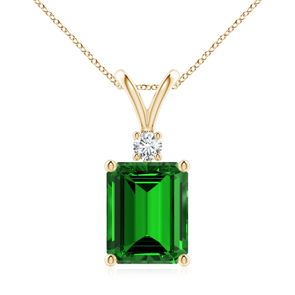 10x8mm Labgrown Lab-Grown Emerald-Cut Emerald Solitaire Pendant with Diamond in Yellow Gold 