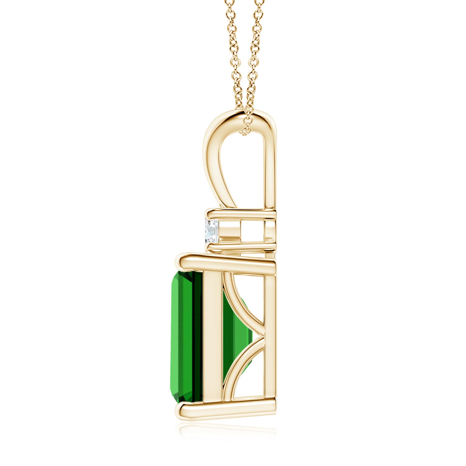 10x8mm Labgrown Lab-Grown Emerald-Cut Emerald Solitaire Pendant with Diamond in Yellow Gold