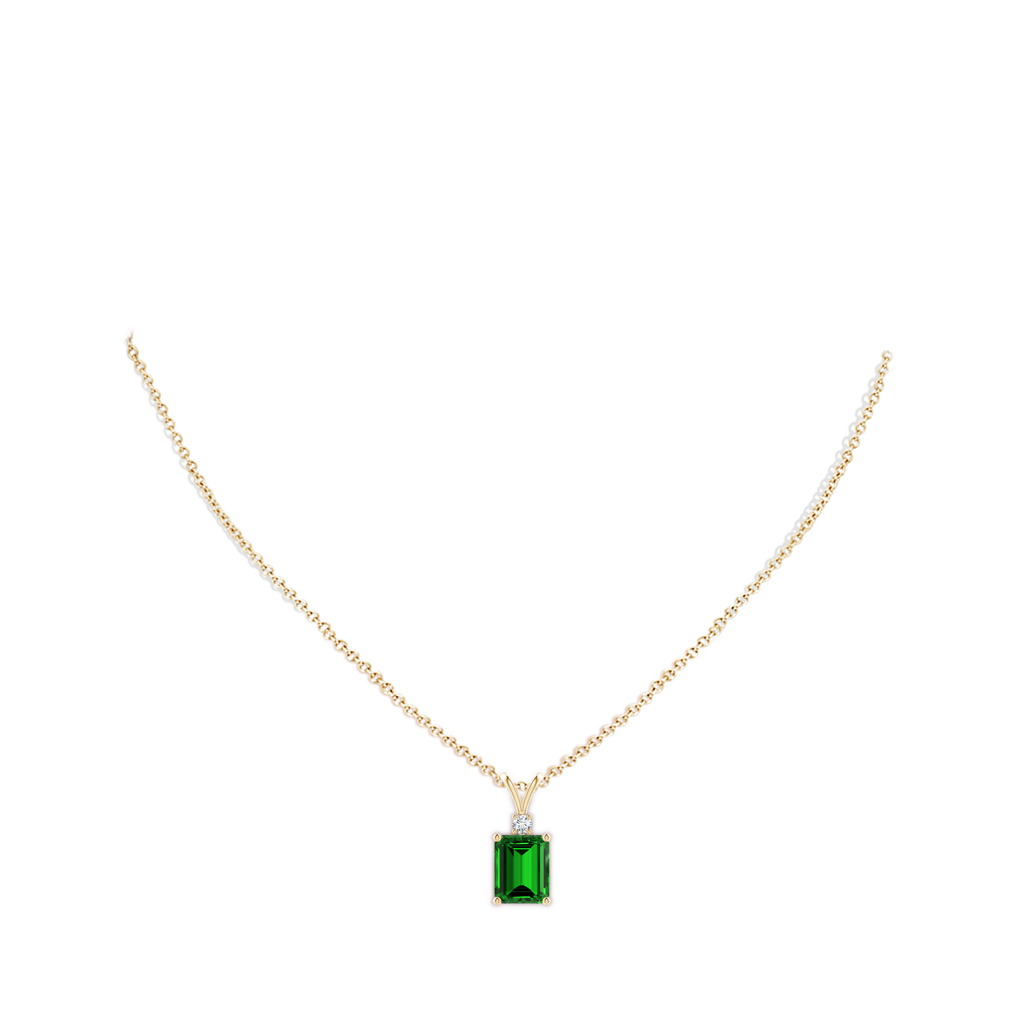 10x8mm Labgrown Lab-Grown Emerald-Cut Emerald Solitaire Pendant with Diamond in Yellow Gold - body_neck