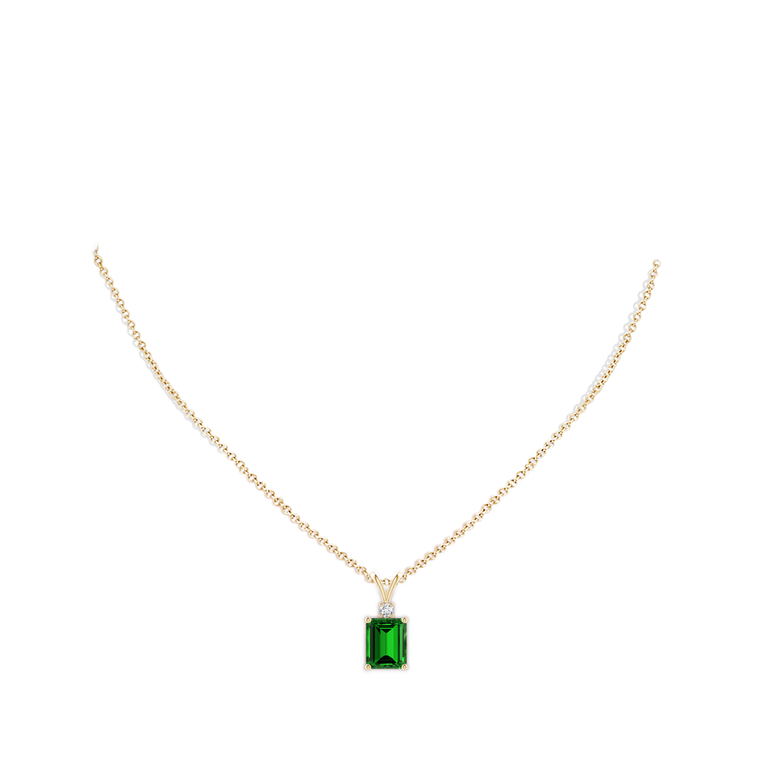 10x8mm Labgrown Lab-Grown Emerald-Cut Emerald Solitaire Pendant with Diamond in Yellow Gold - body_neck