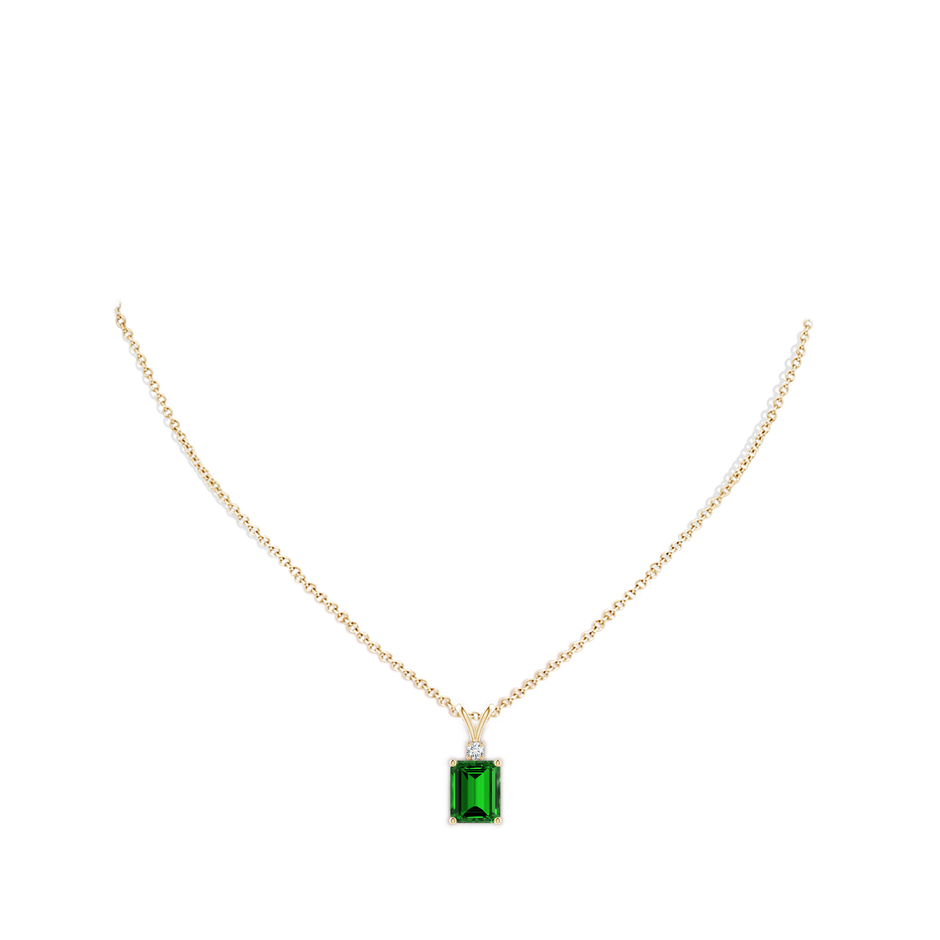 10x8mm Labgrown Lab-Grown Emerald-Cut Emerald Solitaire Pendant with Diamond in Yellow Gold pen