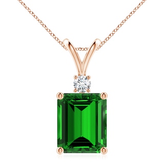 12x10mm Labgrown Lab-Grown Emerald-Cut Emerald Solitaire Pendant with Diamond in Rose Gold