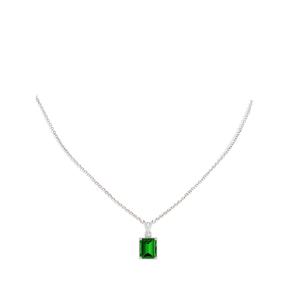 12x10mm Labgrown Lab-Grown Emerald-Cut Emerald Solitaire Pendant with Diamond in S999 Silver pen