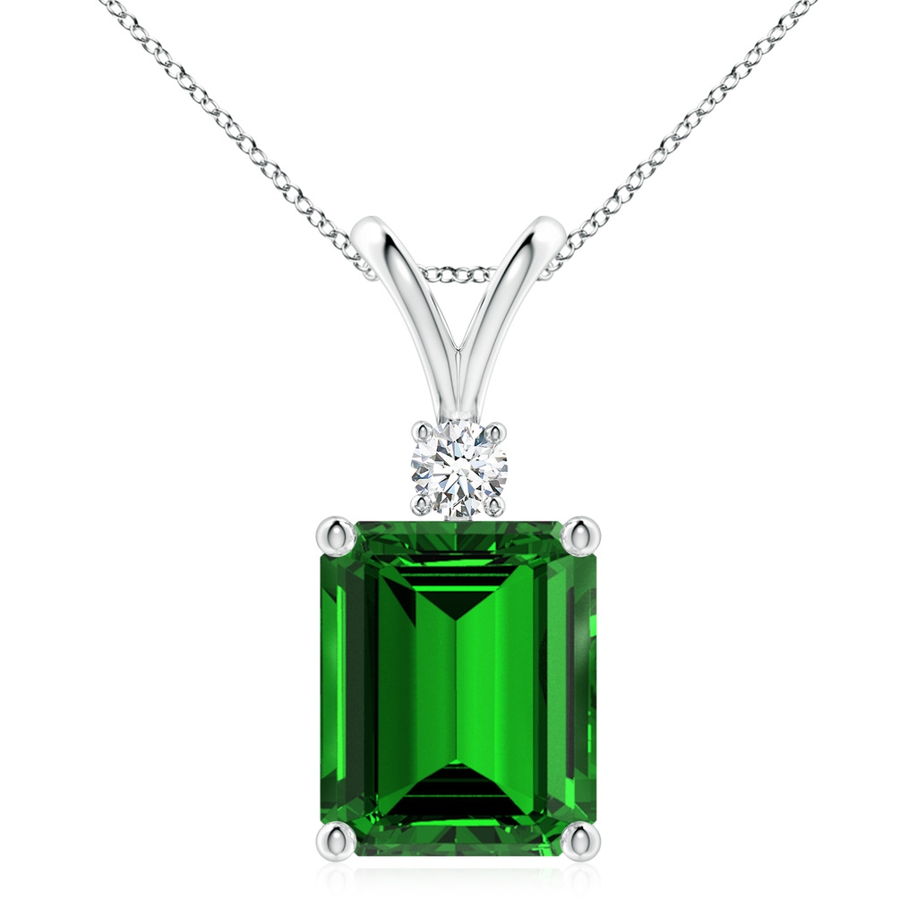 12x10mm Labgrown Lab-Grown Emerald-Cut Emerald Solitaire Pendant with Diamond in White Gold