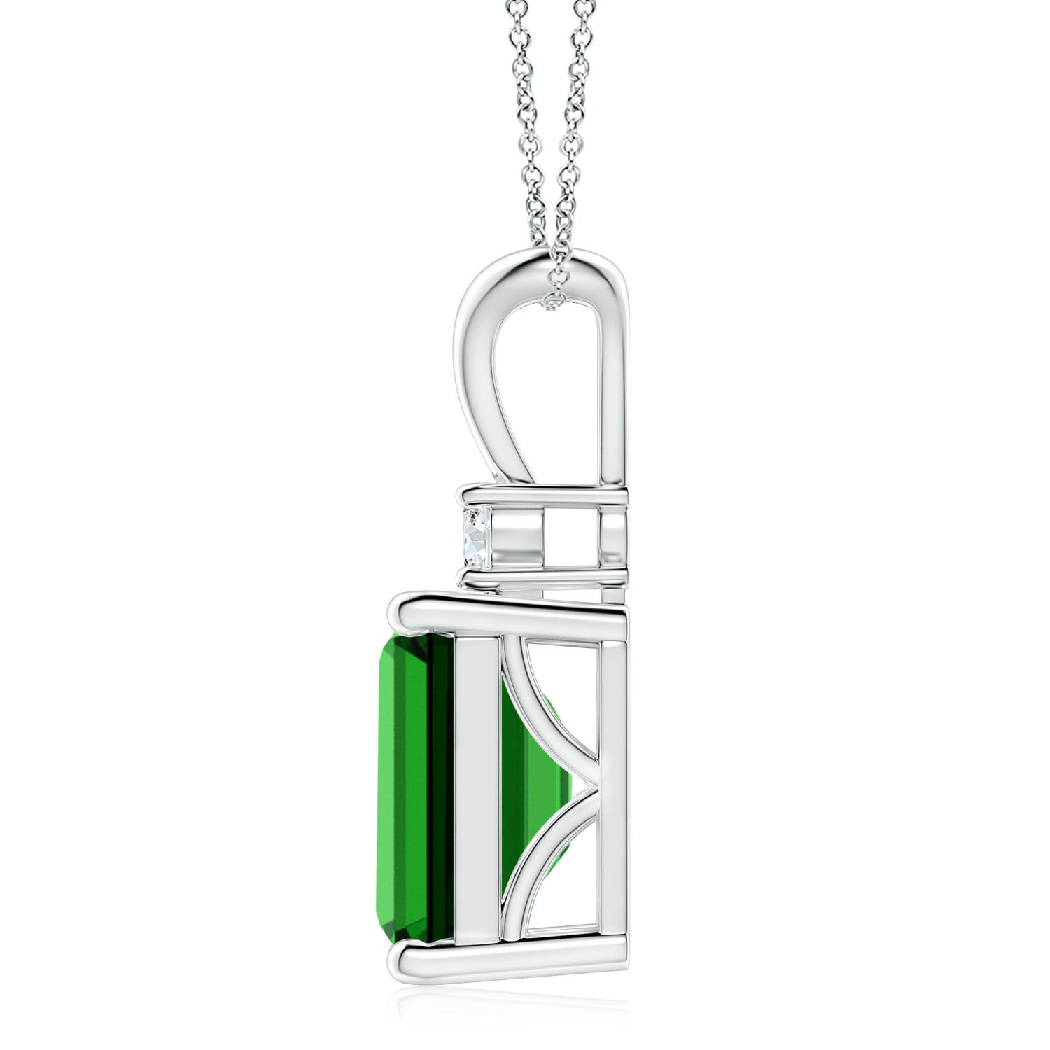 12x10mm Labgrown Lab-Grown Emerald-Cut Emerald Solitaire Pendant with Diamond in White Gold - side 3