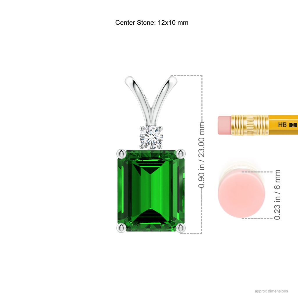 12x10mm Labgrown Lab-Grown Emerald-Cut Emerald Solitaire Pendant with Diamond in White Gold ruler