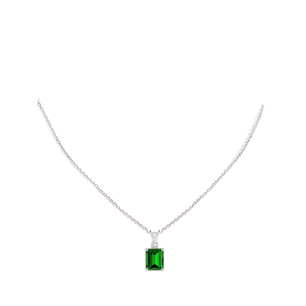 12x10mm Labgrown Lab-Grown Emerald-Cut Emerald Solitaire Pendant with Diamond in White Gold pen