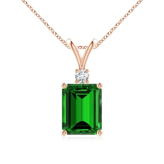 9x7mm Labgrown Lab-Grown Emerald-Cut Emerald Solitaire Pendant with Diamond in Rose Gold