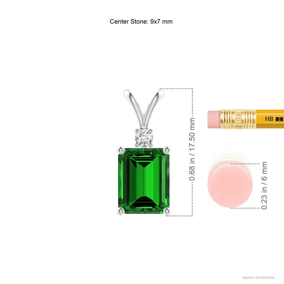9x7mm Labgrown Lab-Grown Emerald-Cut Emerald Solitaire Pendant with Diamond in S999 Silver ruler