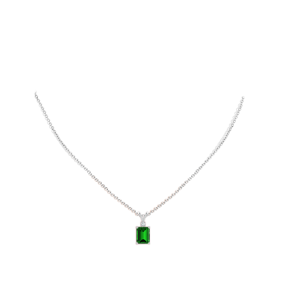 9x7mm Labgrown Lab-Grown Emerald-Cut Emerald Solitaire Pendant with Diamond in S999 Silver pen