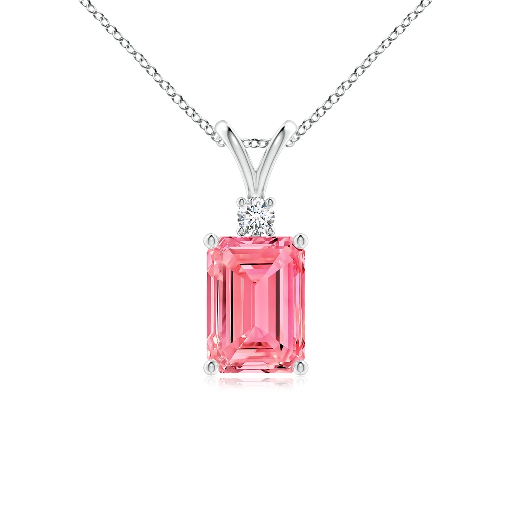 7x5mm Labgrown Emerald-Cut Lab-Grown Fancy Intense Pink Diamond Solitaire Pendant in P950 Platinum