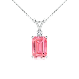 7x5mm Labgrown Emerald-Cut Lab-Grown Fancy Intense Pink Diamond Solitaire Pendant in P950 Platinum