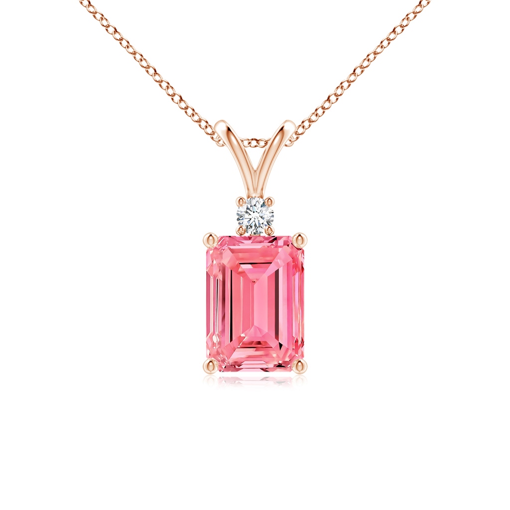 7x5mm Labgrown Emerald-Cut Lab-Grown Fancy Intense Pink Diamond Solitaire Pendant in Rose Gold