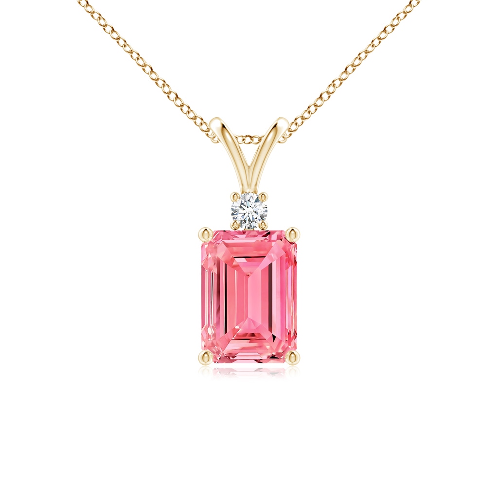 7x5mm Labgrown Emerald-Cut Lab-Grown Fancy Intense Pink Diamond Solitaire Pendant in Yellow Gold