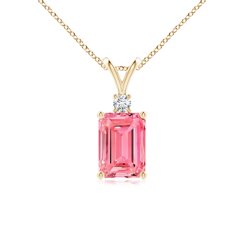 7x5mm Labgrown Emerald-Cut Lab-Grown Fancy Intense Pink Diamond Solitaire Pendant in Yellow Gold 