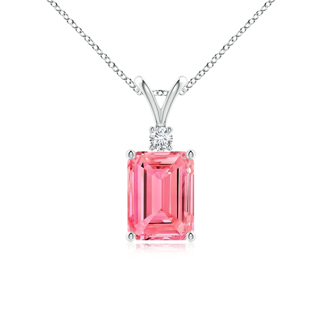 8x6mm Labgrown Emerald-Cut Lab-Grown Fancy Intense Pink Diamond Solitaire Pendant in White Gold