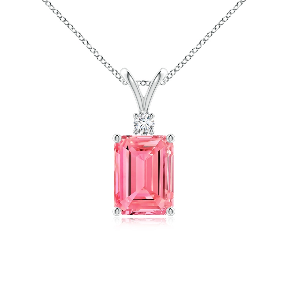 8x6mm Labgrown Emerald-Cut Lab-Grown Fancy Intense Pink Diamond Solitaire Pendant in White Gold 