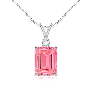 9x7mm Labgrown Emerald-Cut Lab-Grown Fancy Intense Pink Diamond Solitaire Pendant in P950 Platinum