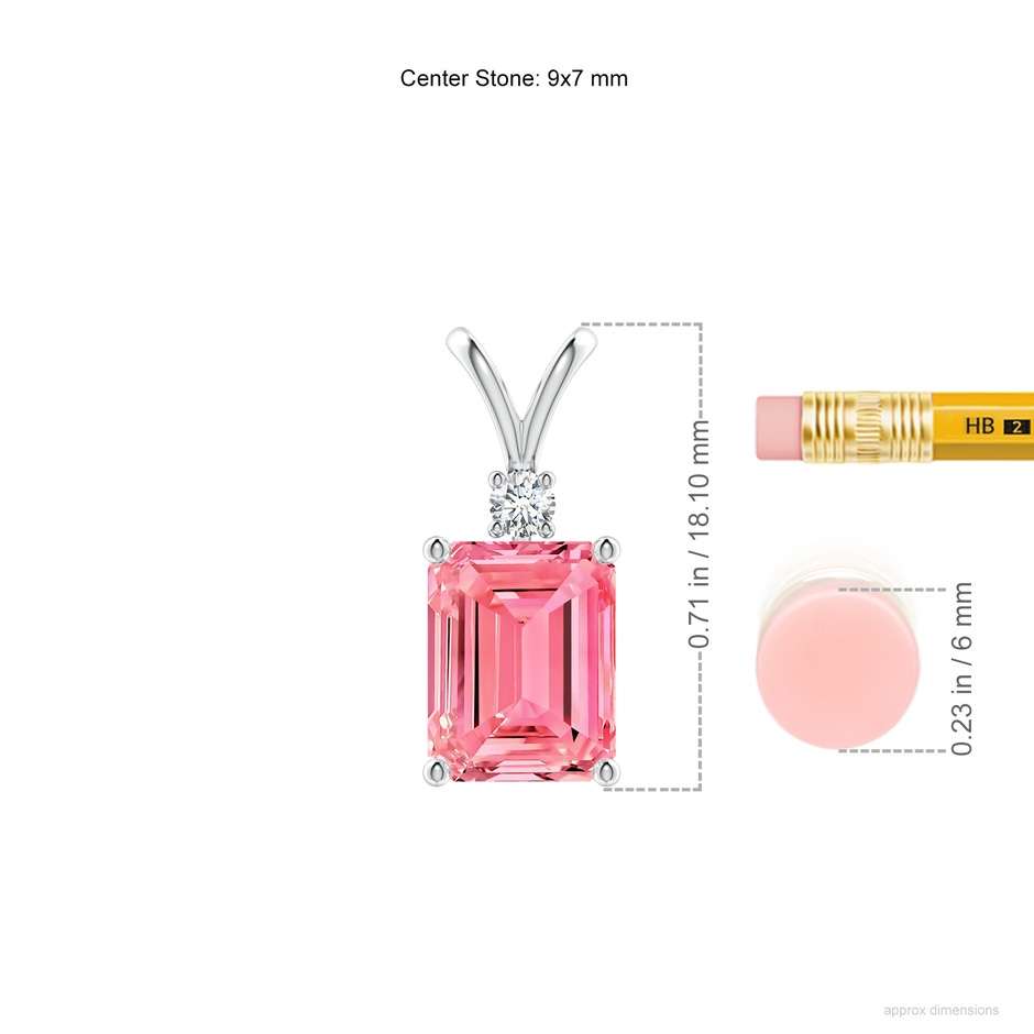 9x7mm Labgrown Emerald-Cut Lab-Grown Fancy Intense Pink Diamond Solitaire Pendant in White Gold ruler